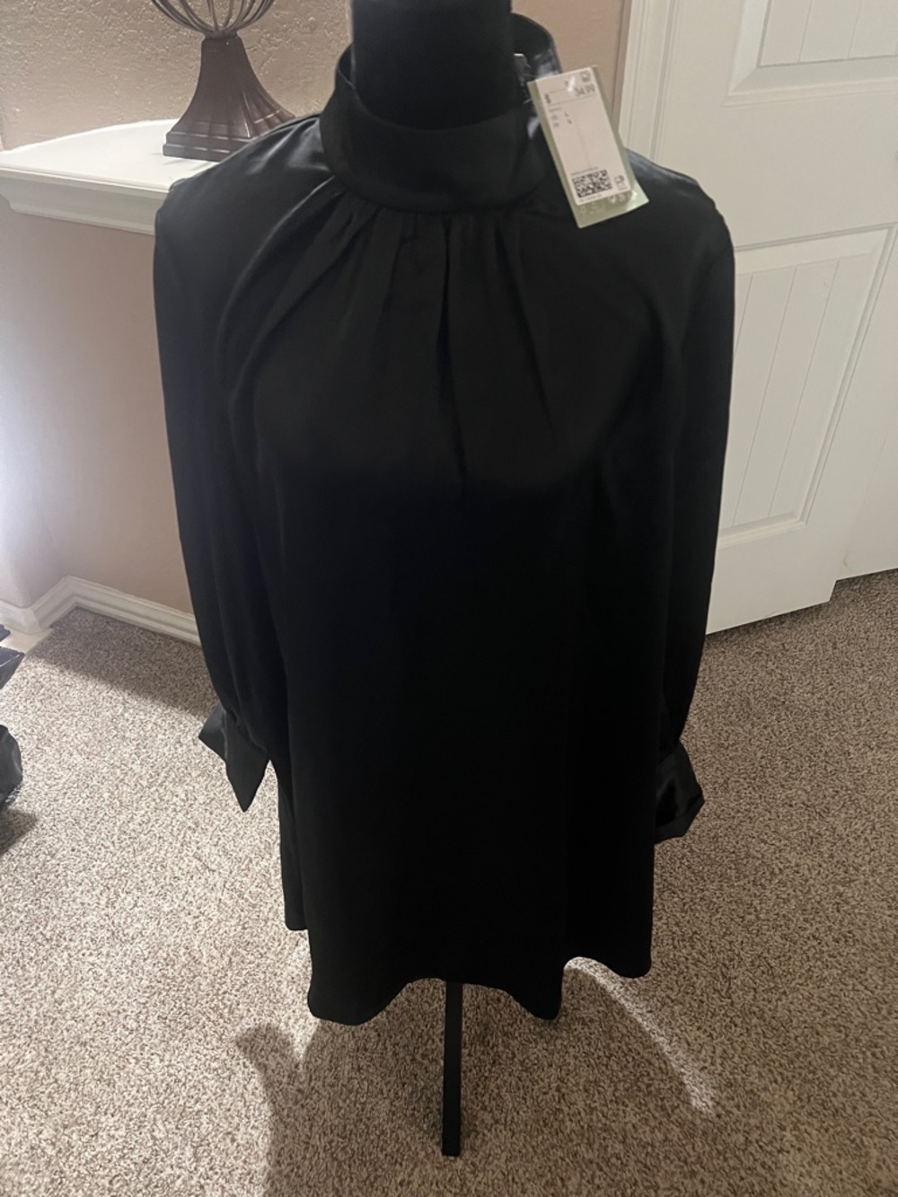 Black High Neck Long Sleeve Tunic Dress
